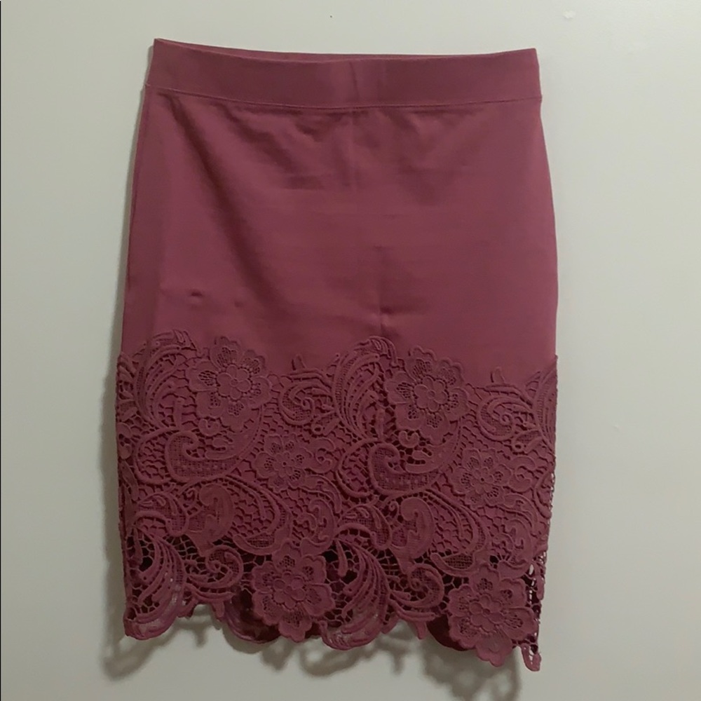 Junior Pencil Skirt With Lace, Midi, Color- Mauve